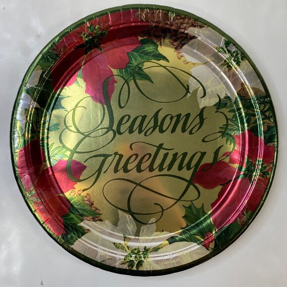 Holiday Themed Disposable Paper Plates Sectioned Santa Gifts "Seasons Greetings" - Picture 3 of 13